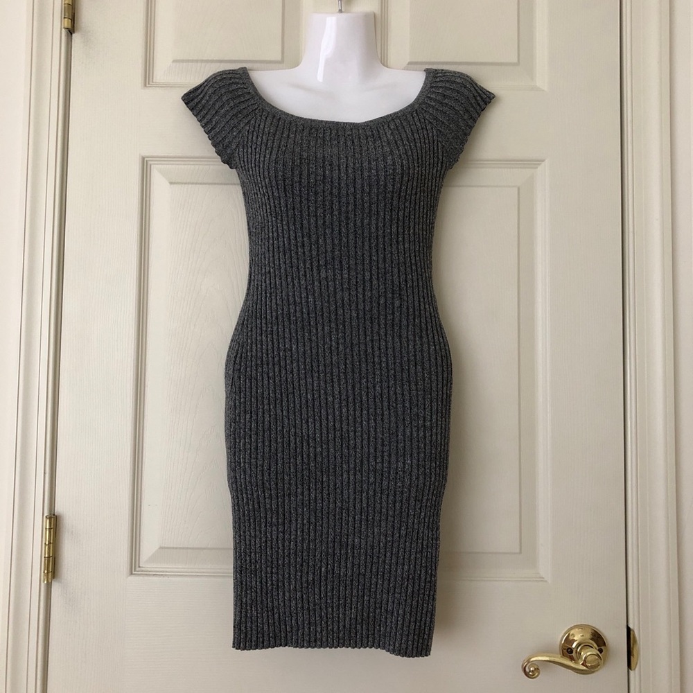 Silence + Noise Ribbed Knit Bodycon Dress Gray Size Medium